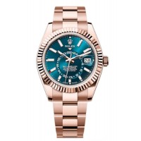 Réplique Montre pour homme Rolex Sky-Dweller en or rose avec cadran bleu-vert Oyster M336935-0001