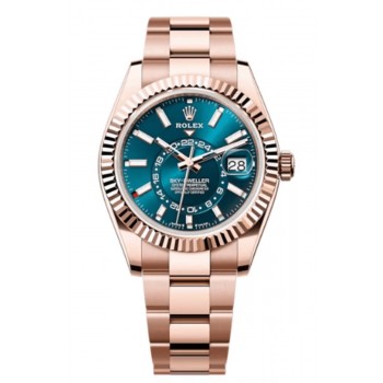 Réplique Montre pour homme Rolex Sky-Dweller en or rose avec cadran bleu-vert Oyster M336935-0001