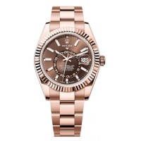 Réplique Montre Rolex Sky-Dweller pour homme avec cadran chocolat et or rose Oyster M336935-0002