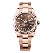 Réplique Montre Rolex Sky-Dweller pour homme avec cadran chocolat et or rose Oyster M336935-0002