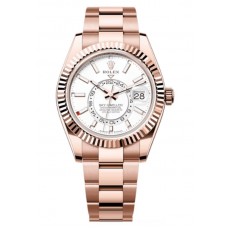 Réplique Montre Oyster pour homme Rolex Sky-Dweller en or rose et cadran blanc M336935-0003