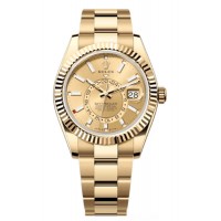 Réplique Montre pour homme Rolex Sky-Dweller en or jaune avec cadran champagne Oyster M336938-0001