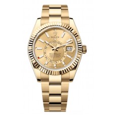 Réplique Montre pour homme Rolex Sky-Dweller en or jaune avec cadran champagne Oyster M336938-0001