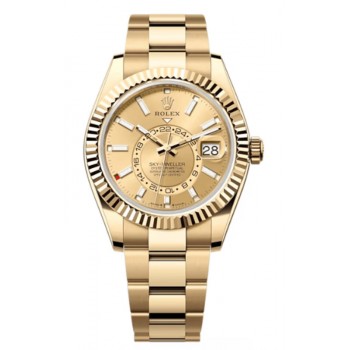 Réplique Montre pour homme Rolex Sky-Dweller en or jaune avec cadran champagne Oyster M336938-0001