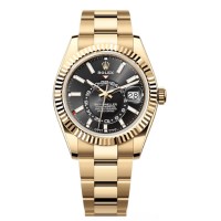 Réplique Montre Rolex Sky-Dweller pour homme en or jaune et cadran noir Oyster M336938-0002