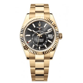 Réplique Montre Rolex Sky-Dweller pour homme en or jaune et cadran noir Oyster M336938-0002