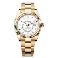 Réplique Montre Rolex Sky-Dweller pour homme en or jaune et cadran blanc Oyster M336938-0003