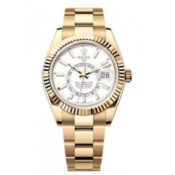 Réplique Montre Rolex Sky-Dweller pour homme en or jaune et cadran blanc Oyster M336938-0003