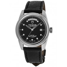 Réplique Tudor Glamour Date&amp;Day Cadran serti de diamants noirs Montre unisexe en cuir noir M56000-0083