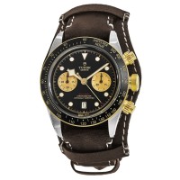 Réplique Montre Tudor Black Bay S&G pour homme avec cadran chronographe noir et bracelet en cuir marron M79363N-0002