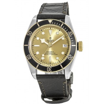 Réplique Tudor Black Bay 41 Acier &amp; Montre pour homme avec cadran champagne doré et bracelet en cuir M79733N-0003