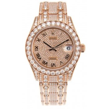 Réplique Montre Rolex Pearlmaster en or rose pavé de diamants pour femme M81405RBR-0001