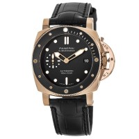 Réplique Montre pour homme Panerai Submersible 42 mm, boîtier en or rose 18 carats, bracelet en cuir, PAM00974