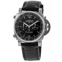 Réplique Montre Panerai Luminor Chrono pour homme avec cadran noir et bracelet en cuir PAM01109