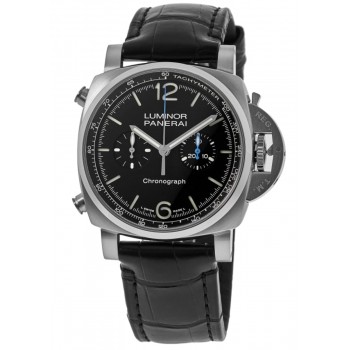 Réplique Montre Panerai Luminor Chrono pour homme avec cadran noir et bracelet en cuir PAM01109