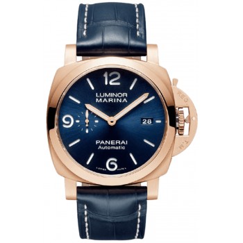 Réplique Montre Panerai Luminor Marina pour homme en or rose 18 carats 44 mm avec cadran bleu PAM01112