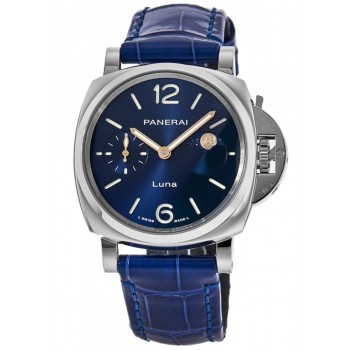 Réplique Montre Panerai Luminor Due Luna pour homme avec cadran bleu et bracelet en cuir PAM01179