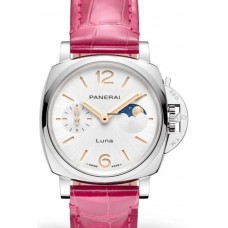 Réplique Montre Panerai Luminor Due Luna pour femme avec cadran blanc et bracelet en cuir PAM01180