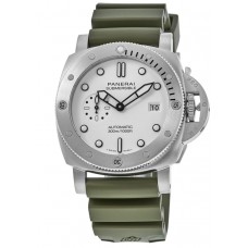 Réplique Montre Panerai Submersible QuarantaQuattro Bianco pour homme en caoutchouc avec cadran blanc PAM01226