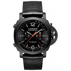 Réplique Montre Panerai Luminor Chrono Flyback Ceramica pour homme avec cadran noir et bracelet en cuir PAM01298