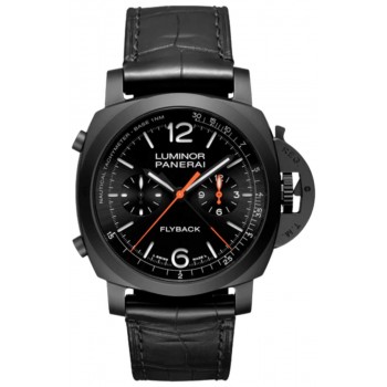 Réplique Montre Panerai Luminor Chrono Flyback Ceramica pour homme avec cadran noir et bracelet en cuir PAM01298