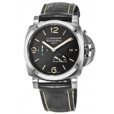 Réplique Montre Panerai Luminor GMT pour homme avec cadran noir et bracelet en cuir noir PAM01321