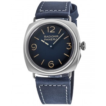 Réplique Montre pour homme Panerai Radiomir à vent manuel avec cadran bleu et bracelet en cuir PAM01335