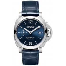 Réplique Montre Panerai Luminor Marina pour homme avec cadran bleu et bracelet en cuir PAM01393