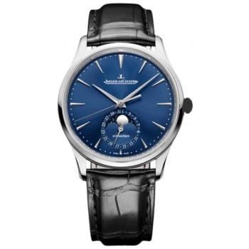 Réplique Montre pour homme Jaeger LeCoultre Master ultra fine avec cadran bleu et bracelet en cuir Q1368480