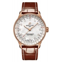 Réplique Montre pour femme Breitling Navitimer Automatic 36 avec cadran en nacre et diamant, or rose 18 carats, bracelet en cuir, R17327211A1P1