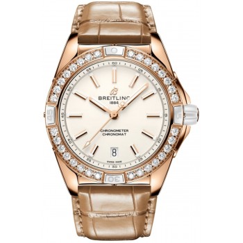 Réplique Montre Breitling Super Chronomat Automatique 38 Cadran Crème Diamant Bracelet Cuir Beige R17356531G1P1