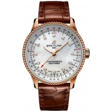 Réplique Montre Breitling Navitimer Automatic 35 avec cadran en nacre et bracelet en cuir marron diamant pour femme R17395211A1P1