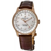 Réplique Montre Breitling Navitimer Automatic 35 avec cadran en nacre et bracelet en cuir marron diamant pour femme R17395211A1P2