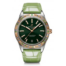 Réplique Montre Breitling Chronomat Automatique 36 Mer du Sud avec cadran vert et bracelet en cuir pour femme U10380611L1P1