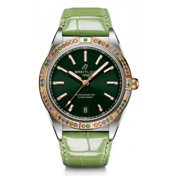 Réplique Montre Breitling Chronomat Automatique 36 Mer du Sud avec cadran vert et bracelet en cuir pour femme U10380611L1P1