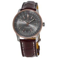 Réplique Breitling Navitimer Automatique 41 Cadran Gris Or Rose &amp; Montre pour homme avec boîtier en acier et bracelet en cuir U17326121M1P2