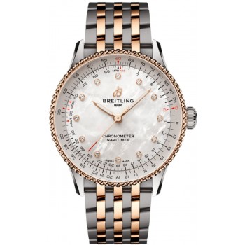 Réplique Breitling Navitimer Automatique 36 Cadran Diamant Nacre Or Rose &amp; Montre Femme Acier U17327211A1U1