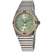 Réplique Breitling Super Chronomat Automatique Cadran Vert Acier &amp; Montre pour femme en or rose 18 carats et diamants U17356531L1U1