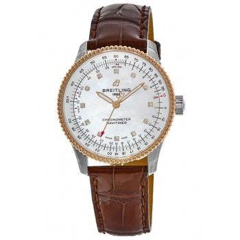 Réplique Montre pour femme Breitling Navitimer Automatic 35 avec cadran en nacre et bracelet en cuir marron diamant U17395211A1P1