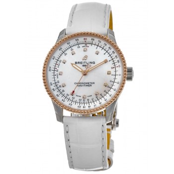 Réplique Montre pour femme Breitling Navitimer Automatic 35 avec cadran en nacre et bracelet en cuir U17395211A1P4