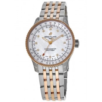 Réplique Montre pour femme Breitling Navitimer Automatic 35 avec cadran en nacre, diamant, acier inoxydable et or rose U17395211A1U1