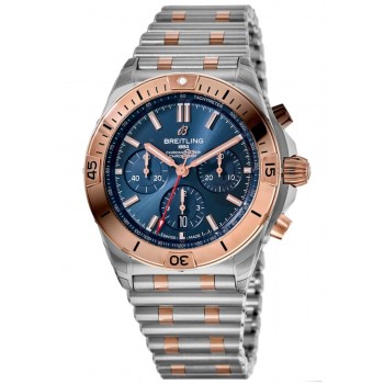 Réplique Montre pour homme Breitling Chronomat B01 42 avec cadran chronographe bleu en or rose et acier UB0134101C1U1