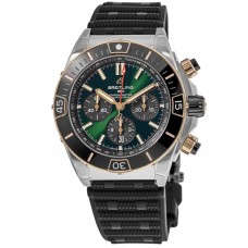 Réplique Breitling Super Chronomat B01 44 Or Rose &amp; Montre pour homme en acier, cadran vert, bracelet en caoutchouc, UB0136251L1S1