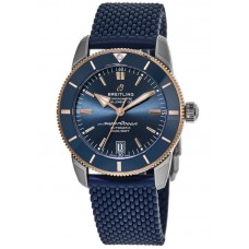 Réplique Breitling Superocean Heritage 42 cadran bleu or rose et amp; Montre pour homme avec bracelet en caoutchouc et acier UB2010161C1S1