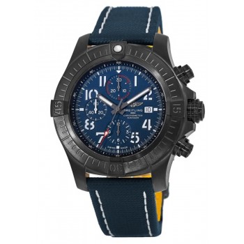 Réplique Montre Breitling Super Avenger Chronograph 48 Night Mission avec cadran bleu et bracelet en cuir bleu pour homme V13375101C1X1