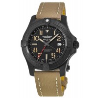 Réplique Montre Breitling Avenger automatique GMT 45 Night Mission avec cadran noir et bracelet en cuir sable pour homme V32395101B1X1