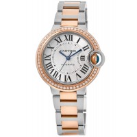 Réplique Cartier Ballon Bleu 33 mm en or rose 18 carats etamp; Montre pour femme avec lunette en diamant personnalisée en acier W2BB0032-CD