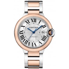 Réplique Cartier Ballon Bleu de Cartier Cadran Argent Or Rose 18 Carats &amp; Montre unisexe en acier W2BB0034