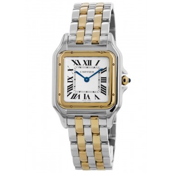 Réplique Montre pour femme Cartier Panthère de Cartier avec cadran argenté moyen, or jaune et acier inoxydable W2PN0007