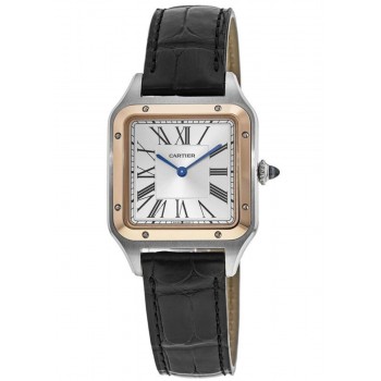 Réplique Montre pour homme Cartier Santos Dumont avec grand bracelet en acier et cuir W2SA0011